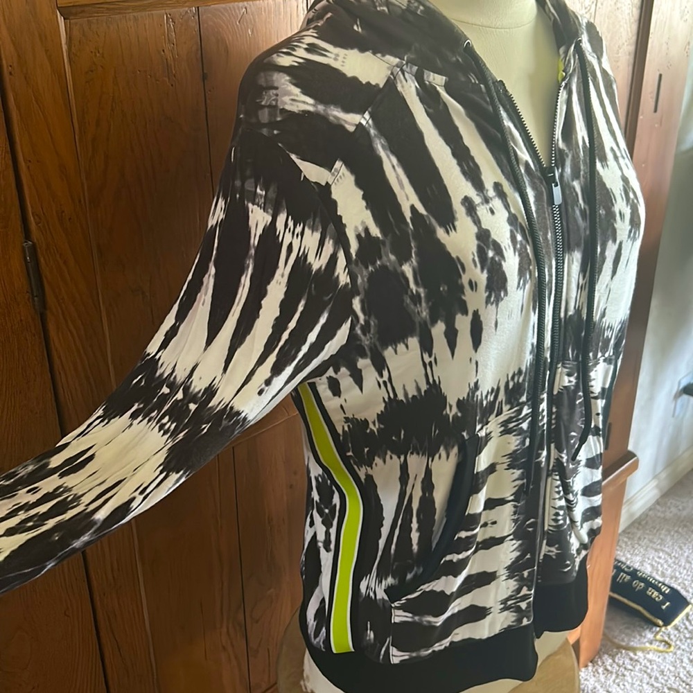 LIVERPOOL Tie Dye JACKET🖤Full Zip HOODIE Black & White💚Lime Green Side Stripe - Picture 2 of 13